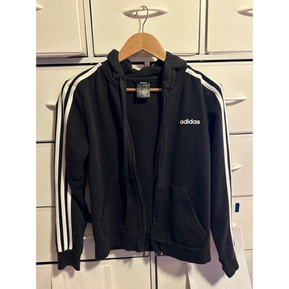 Adidas Jacket w hood Cloth track jacket athletic‎ gym wear size small stains H13